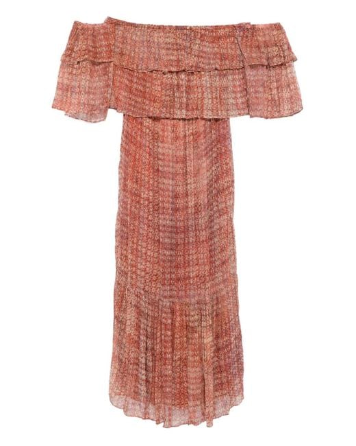 Ba&sh Pink Schulterfreies Robbie Maxikleid mit Falten