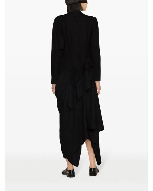 Yohji Yamamoto Black Ruffle-Detail Asymmetric Coat