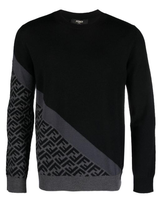 Fendi Intarsien-Pullover mit FF-Muster in Black für Herren