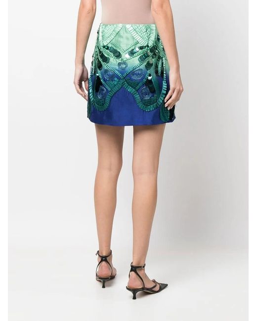 Alberta Ferretti Green Sequinned Pleat Mini Skirt