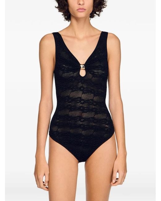Sandro Black Textured V-Neck Bodie