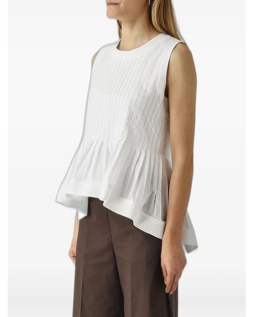 MEIMEIJ White Pleated Peplum Top