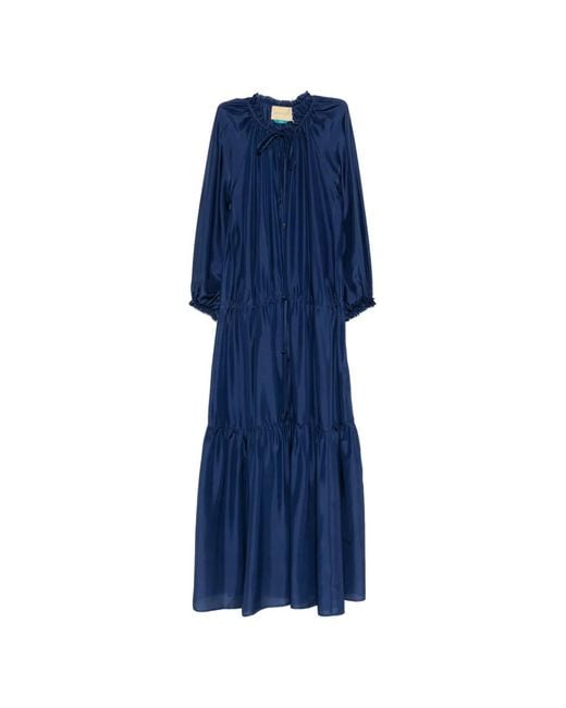 Momoní Blue Viento Ruffled Maxi Dress
