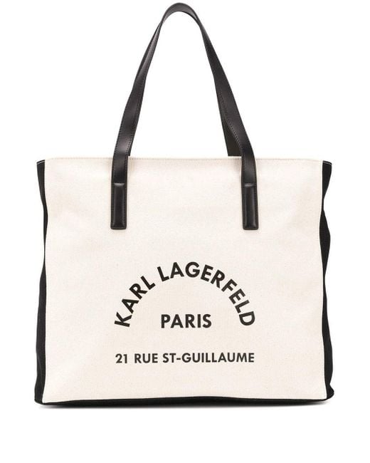 Karl Lagerfeld White 'K/Rue Lagerfeld' Canvas-Strandtasche
