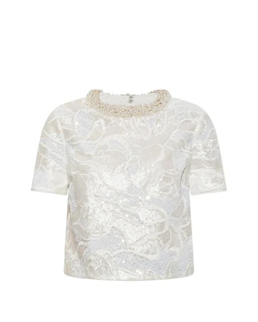 Self-Portrait White Sequin Lace Top