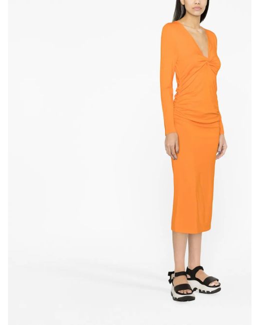 Ganni Orange Robe À Col V