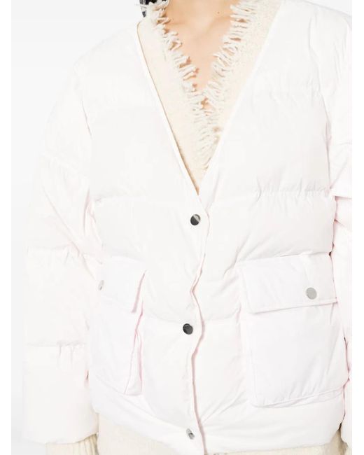 B+ AB White Layered Frayed Puffer Jacket