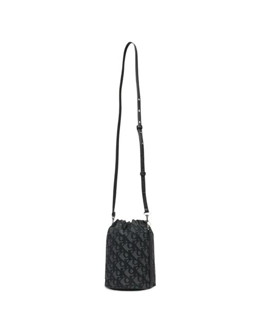 Calvin Klein White Monogram-Pattern Drawstring Bucket-Bag