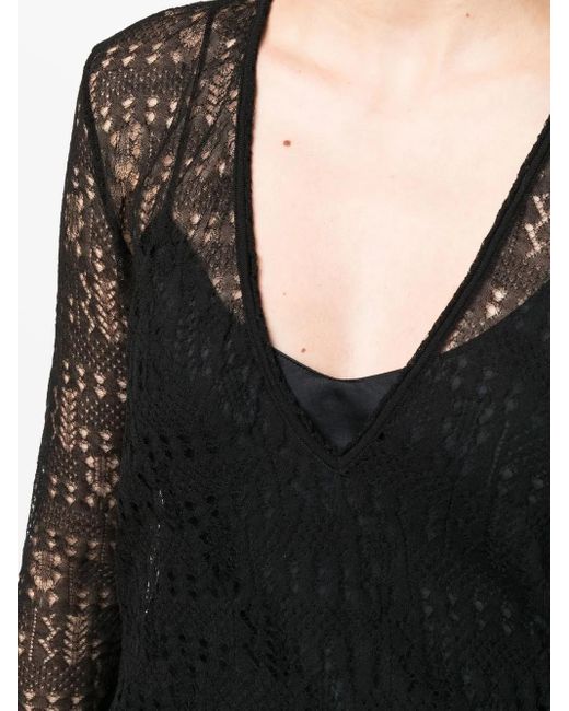 Saint Laurent Black Open-Knit Semi-Sheer Top