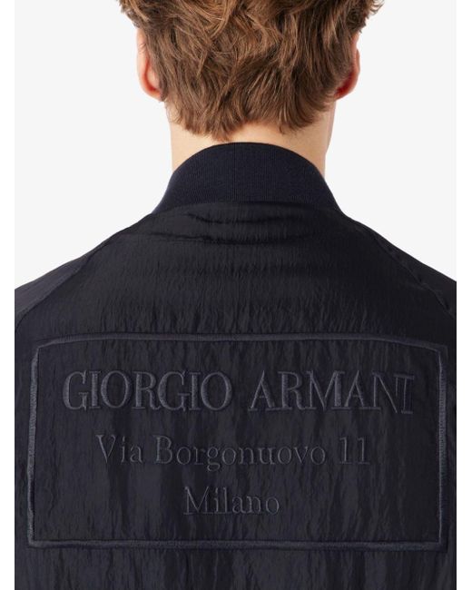 Giorgio Armani Blue Zip-up Crinkled Bomber Jacket for men