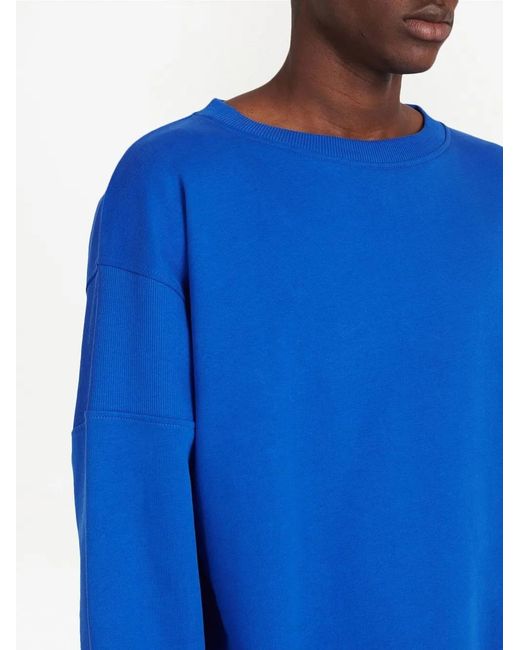 Balmain Blue Logo-Patch Cotton Sweatshirt for men