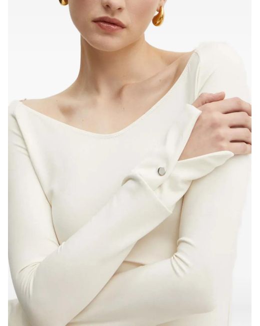 Boss Boat-neck Button-cuff Top Natural