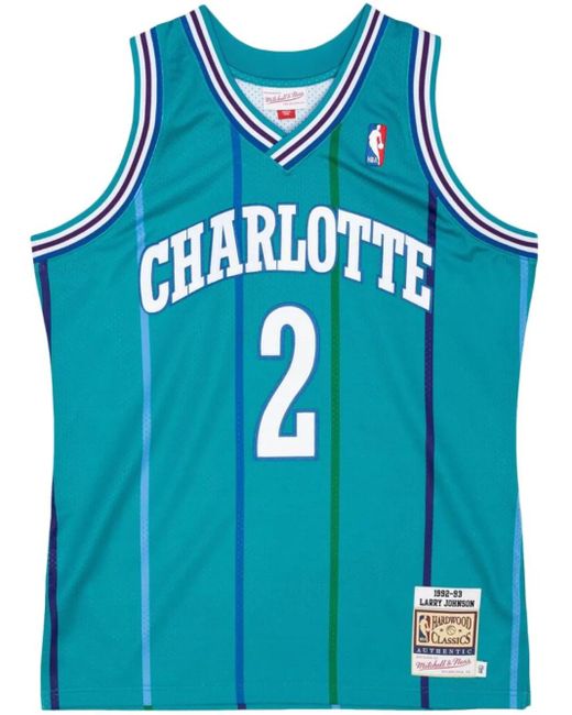 Camiseta NBA Charlotte Hornets 92 Larry Johnson Mitchell & Ness de hombre de color Blue