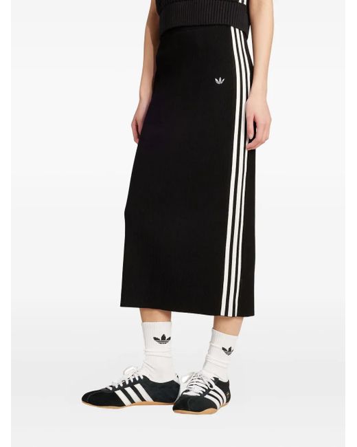 Adidas Black Ribbed Striped Midi Straight Skirt