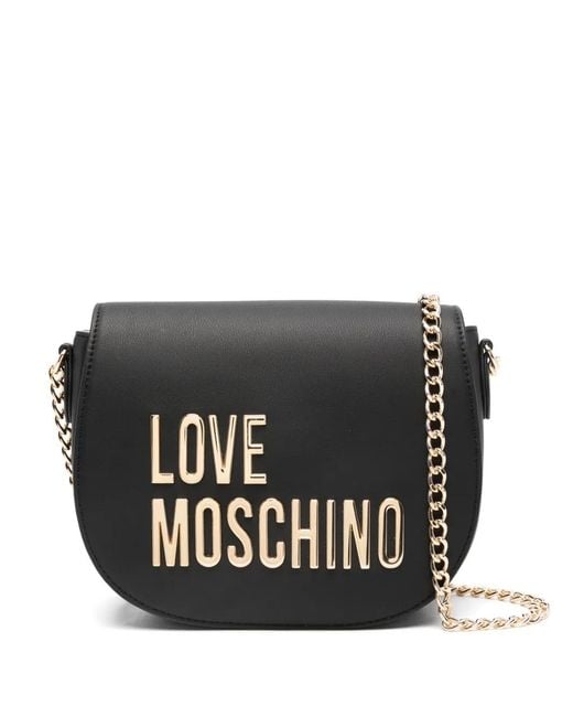 Love Moschino Black Logo-Lettering Faux-Leather Crossbody Bag