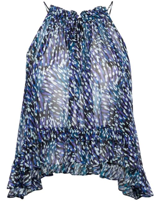 Isabel Marant Blue Fabino Georgette Halterneck Top