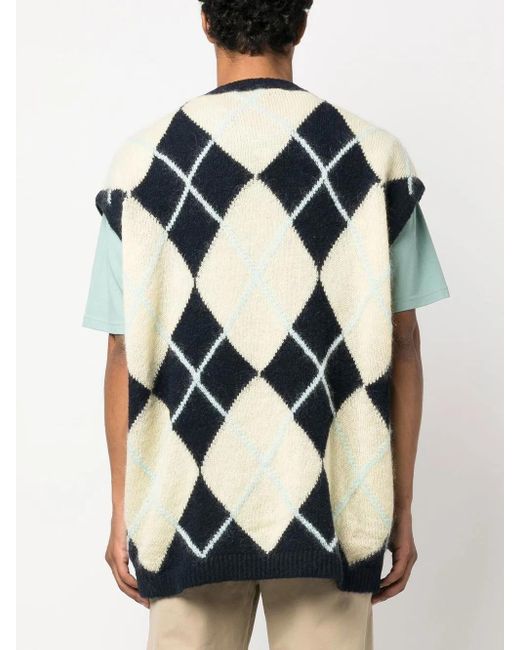 Palm Angels Blue Logo-Patch Argyle Knitted Vest for men