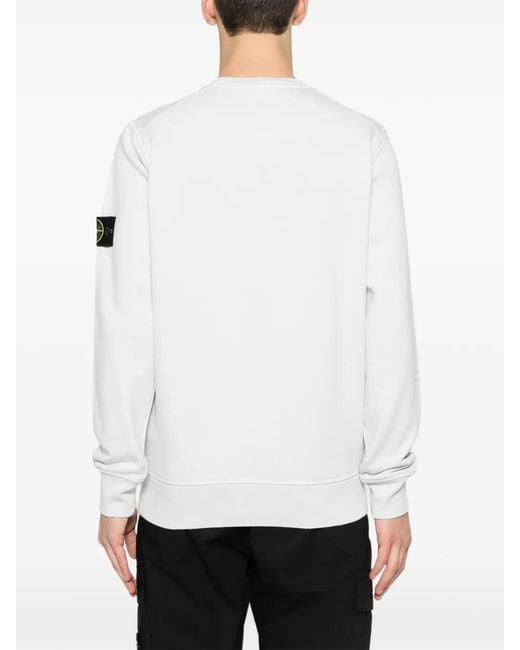 Stone Island White Long-Sleeve Crewneck Sweatshirt With Compass Patch for men