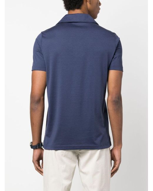 Colombo Blue Short-sleeve Silk-blend Polo Shirt for men