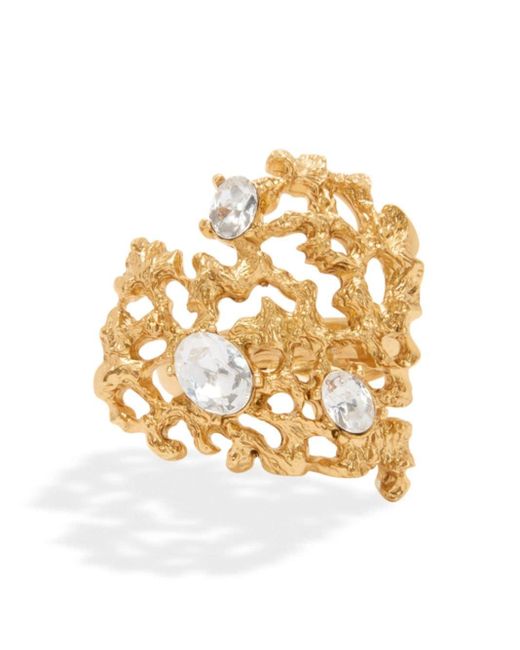 Oscar de la Renta Metallic Coral Heart Crystal-embellished Ring