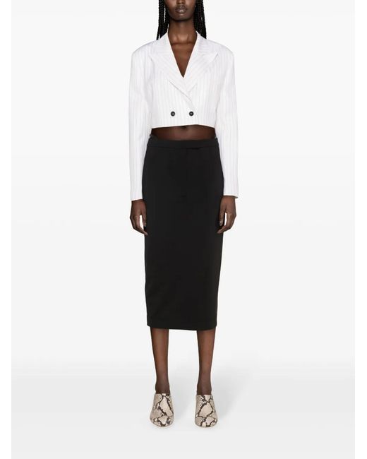 MSGM White Pinstripe-Pattern Cropped Blazer