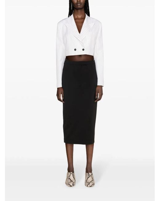 MSGM White Pinstripe-Pattern Cropped Blazer
