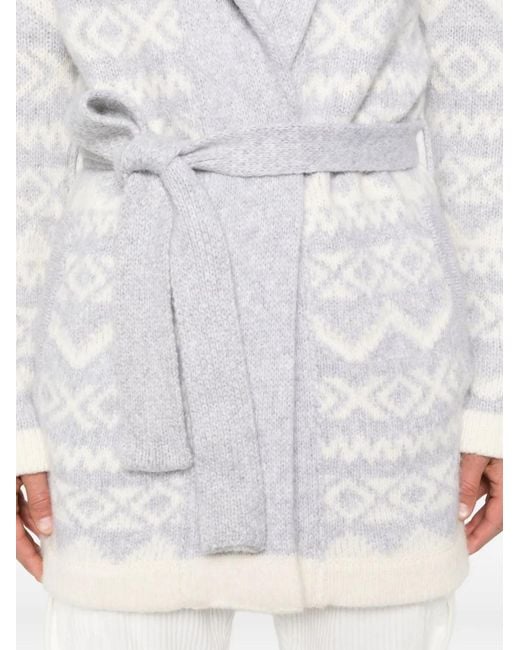 Eleventy White Patterned-Jacquard Belted Cardigan for men