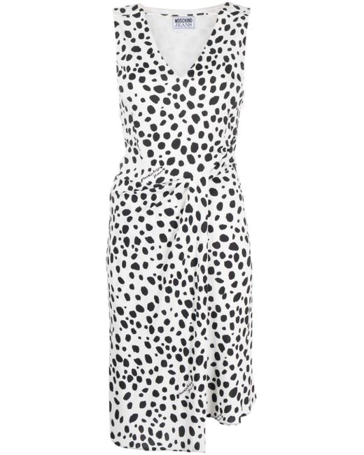 Moschino Jeans White Polka Dot-print Gathered Dress