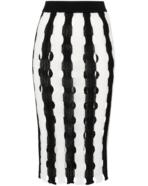 Pinko Black Cut-out Striped Midi Skirt