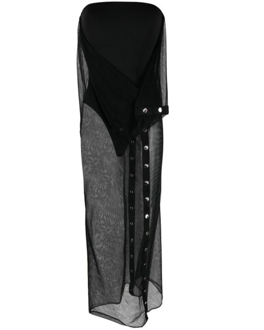 The Attico Black Mesh-overlay Strapless Dress