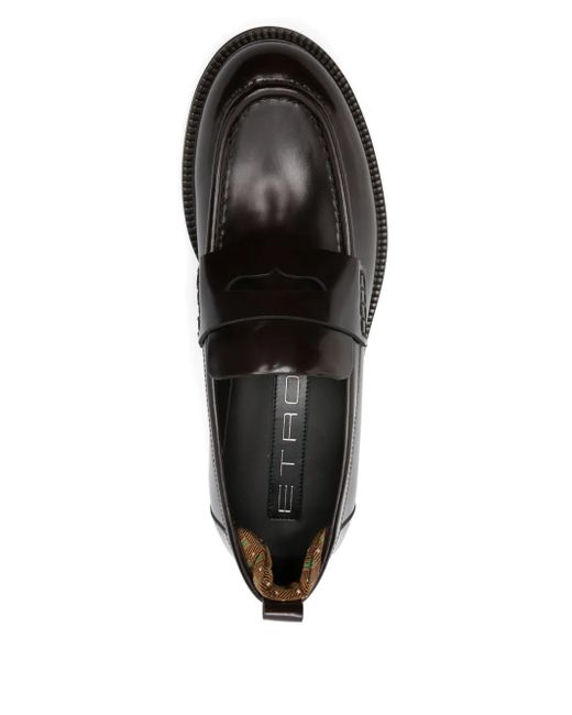 Etro Black Leather Penny Loafers for men