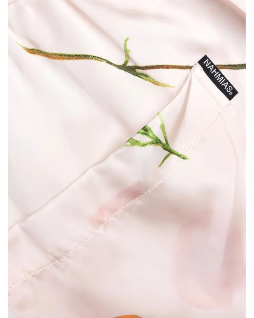 NAHMIAS Pink Poppy-Print Side-Stripe Silk Shorts for men