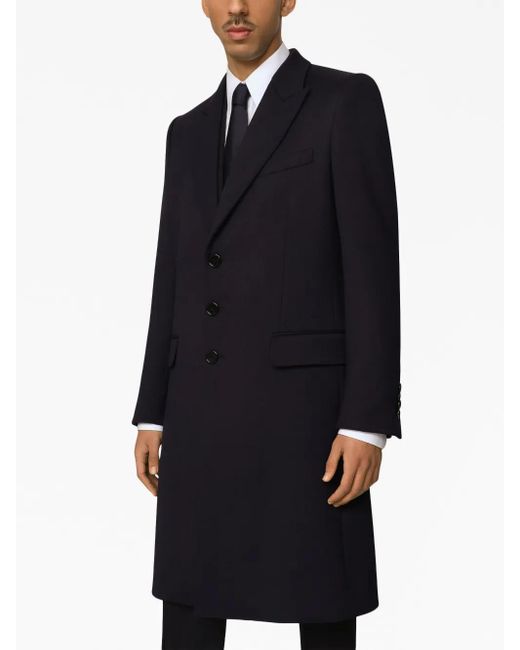 Dolce & Gabbana Blue Peak-Lapels Single-Breasted Coat for men