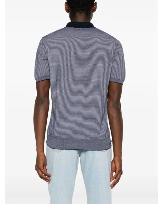 Kiton Blue Striped Cotton Polo Shirt for men