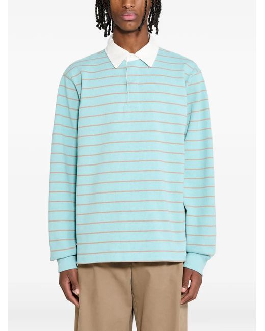 Stussy Blue Pin-Striped Long-Sleeve Polo Shirt for men