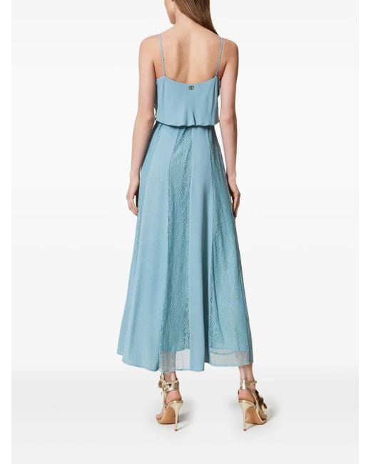 Twinset Blue Ruffled Lace Dress
