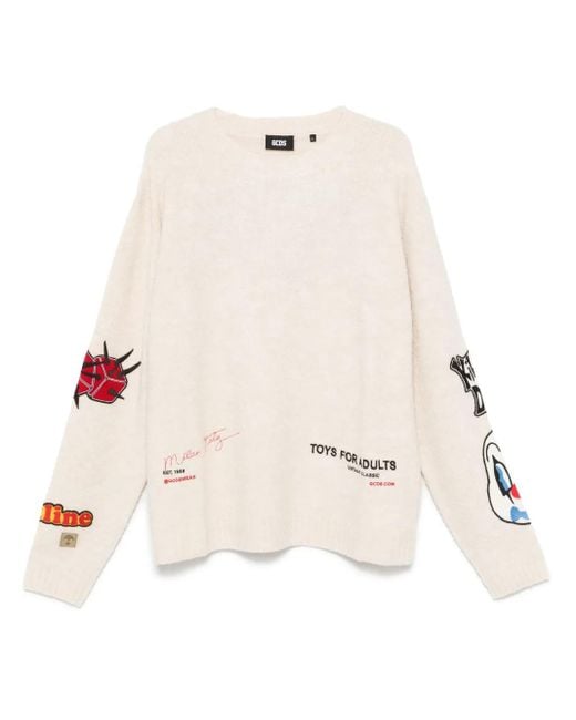 Gcds Natural Patch-Detailing Bouclé Sweater for men