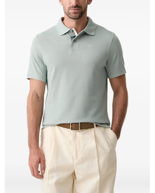 Barbour Blue Tartan Piqué Logo-Embroidered Polo Shirt for men