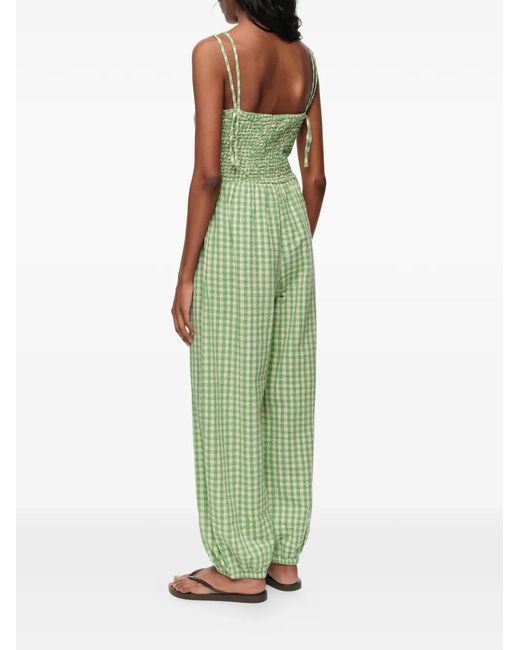 Bimba Y Lola Green Checked Gathered Balloon Jumpsuit