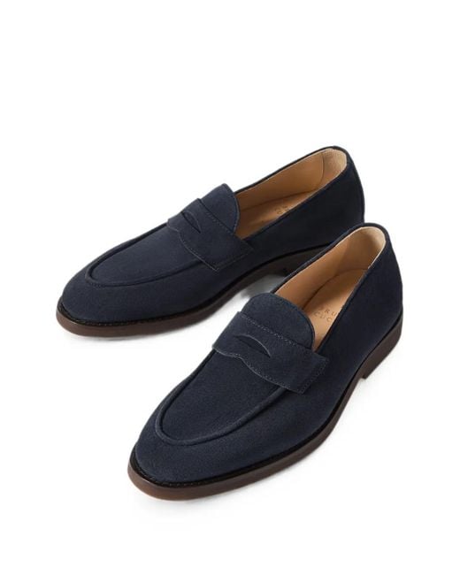 Brunello Cucinelli Blue Suede Penny Loafers for men