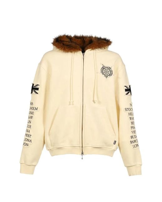 ALICE HOLLYWOOD Natural Eurotrip Patched Fur-Trim Zip-Up Hoodie for men