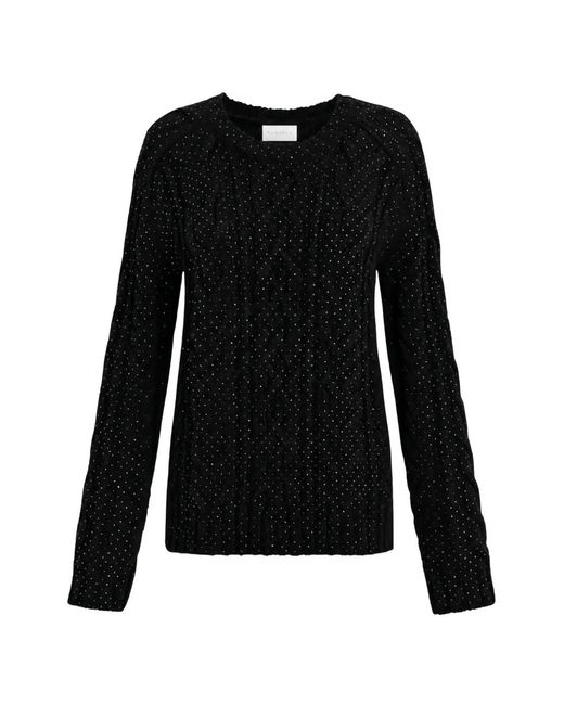 P.A.R.O.S.H. Black Crystal-Embellished Cable-Knit Sweater