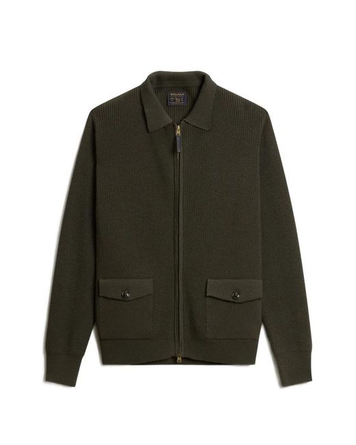 Woolrich Green Zip-Up Ribbed-Knit Cardigan for men