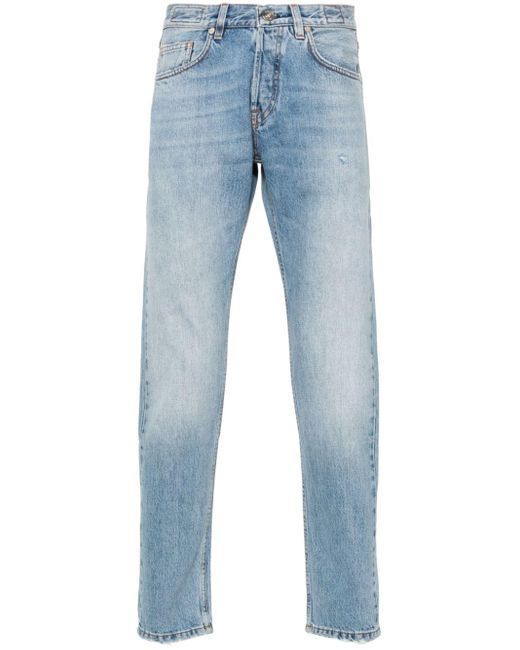 Eleventy Blue Distressed Tapered-leg Jeans for men