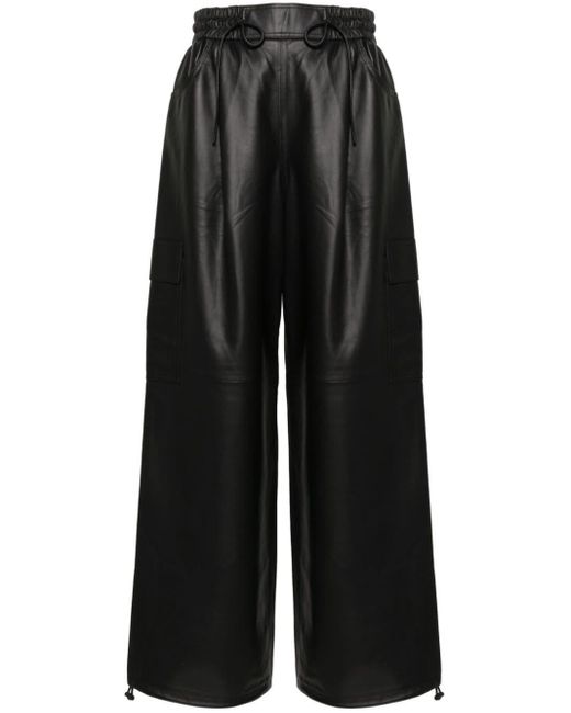 Liska Black Wide-leg Leather Trousers