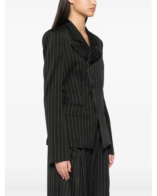 Aniye By Black Pinstripe-Pattern Double-Lapel Jacket