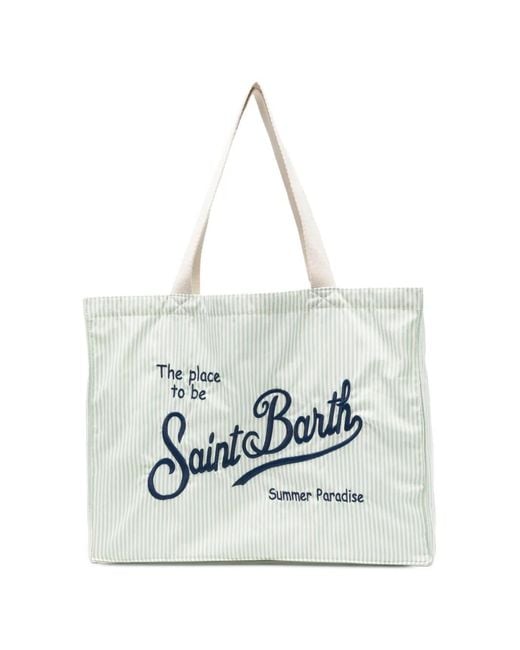 Mc2 Saint Barth White Essential Logo-Embroidered Striped Tote Bag