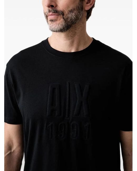 ARMANI EXCHANGE Black Logo-Embossed Cotton T-Shirt for men