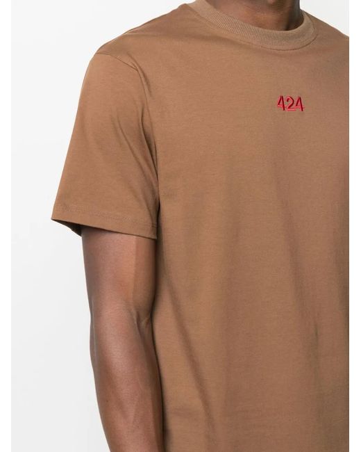 424 Brown Embroidered Micro Logo T-Shirt for men
