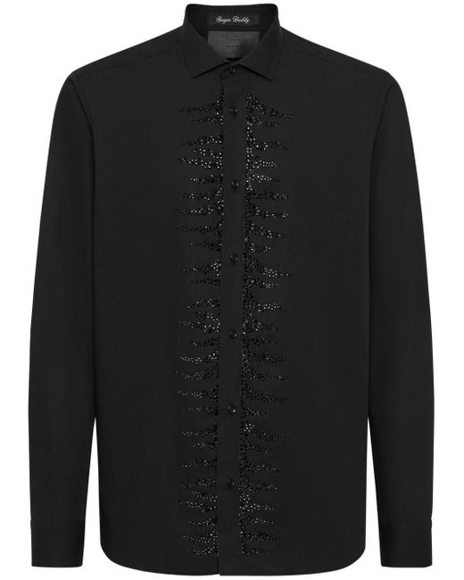 Philipp Plein Black Rhinestone-embellished Cotton Shirt for men